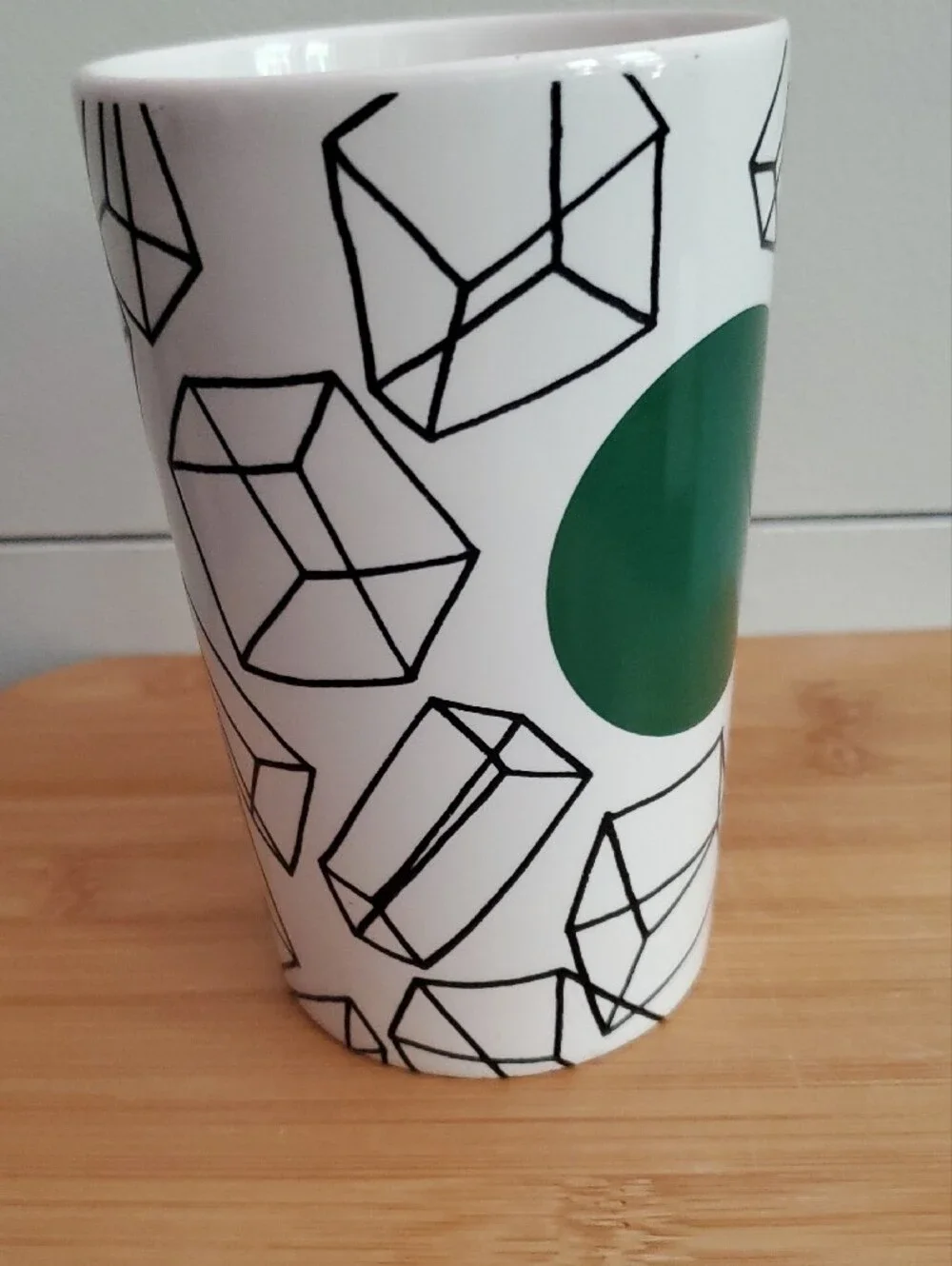 Starbucks White Mug with Green Circle and Black Geometric Print